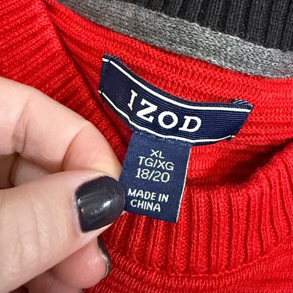 Izod Kids Boys XL 18 20 Red Long Sleeve Crewneck Ribbed Cotton Sweatshirt - Picture 7 of 9